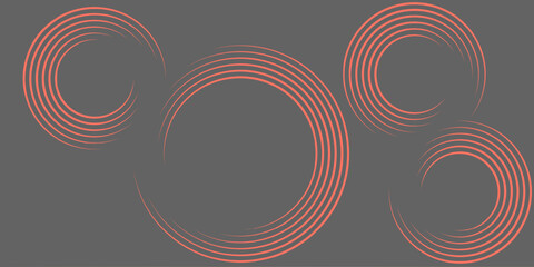 
abstract design with multiple concentric semi-circular lines forming circular patterns smooth, curved red-orange lines on a dark gray background