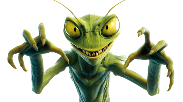 Animated Insectoid Creature with Expressive Features and Dynamic Pose for Creative Projects