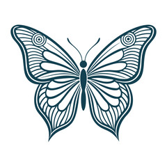 Navy Blue Butterfly Outline with Intricate Wing Patterns on Clean White Backdrop