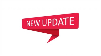 New update. A red ribbon with an inscription. Information index for websites, applications, and visualization of content, products, and creative management 