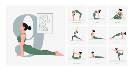 Obraz premium Heart Chakra yoga poses. Young woman practicing Yoga pose. Woman workout fitness, aerobic and exercises. 