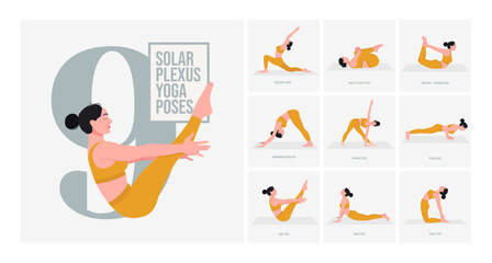 Solar Plexus Chakra yoga poses. Young woman practicing Yoga pose. Woman workout fitness, aerobic and exercises. 