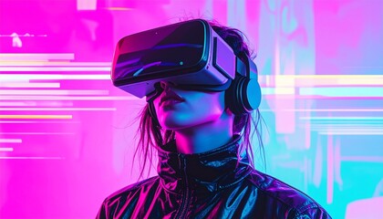 Futuristic VR Glitch Art in Mixed Media Style