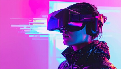 Futuristic VR Glitch Art in Mixed Media Style