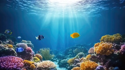 Fototapeta premium Sunlit Coral Reef Vibrant Ocean Life.