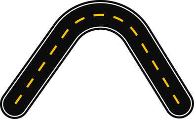 Naklejka premium Curved graphic line, in the shape of a paved street with dashed line as surface marking for traffic signage on the road, changing direction.