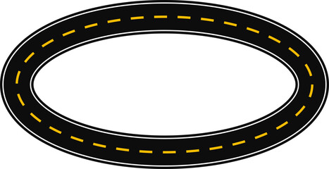 Fototapeta premium Circular and oval graphic line in the shape of a circle, in the shape of a paved street with dashed line as surface marking for traffic signage on the road.