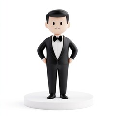 Smiling cartoon male figure in formal attire.