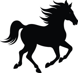 silhouette of a horse galloping on white 