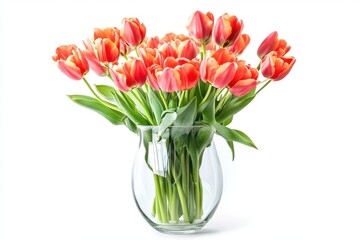 A bunch of pink tulips isolated on white background