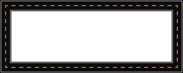 Rectangular geometric shape, in the shape of a paved street with dashed line as surface marking for traffic signage on the road.