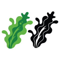 Stylized seaweed vector illustration green and black color variations isolated on white