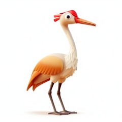 Obraz premium Cute cartoon crane stands proudly against white.