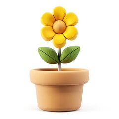 Fototapeta premium Cute yellow flower in a terracotta pot.