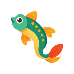 Cute cartoon fish illustration green and yellow fish character design