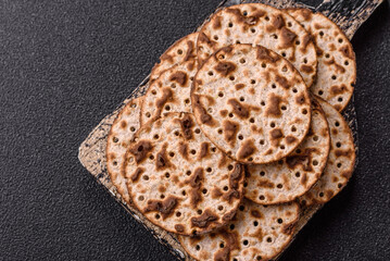 Matzah wheat bread for the Jewish holiday of passover. Kosher matzo bread