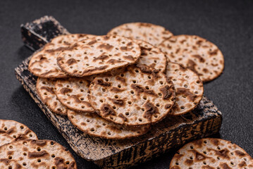 Matzah wheat bread for the Jewish holiday of passover. Kosher matzo bread