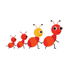 Cartoon ants walking in a line family concept vector illustration