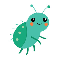 Cute cartoon bug vector illustration with happy face and bright colors