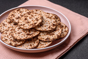 Matzah wheat bread for the Jewish holiday of passover. Kosher matzo bread