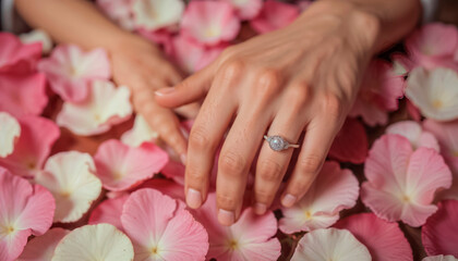 Fototapeta premium Beautiful and gentle hand of the bride with a wedding ring