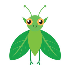 Cute green cartoon grasshopper insect vector illustration for children education materials