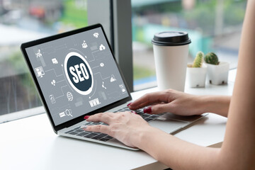 SEO search engine optimization for modish e-commerce and online retail business showing on computer...