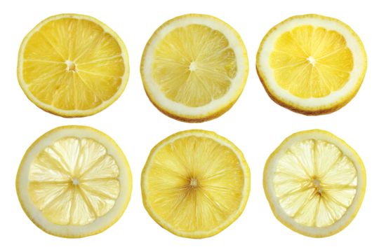 Six Lemon Slices Vibrant Yellow Citrus Fruit