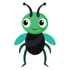 Cute green and black cartoon bug insect vector illustration isolated