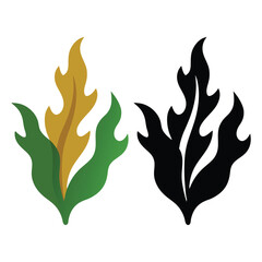 Decorative leaves illustration in green gold and black outline for design projects