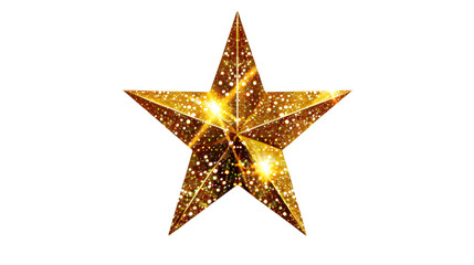 A golden star with sparkling glitter on a  transparent background creating a festive and elegant design 