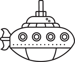 underwater vessel line art, black outline, vector and illustration, coloring book page line art drawing