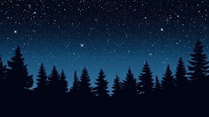 Naklejka premium Starry Night Forest Silhouette Tranquil Nature Scene.