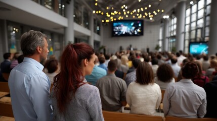 Business Conference or Seminar with Audience Listening to a Presentation in Modern Conference Room