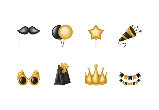 Gold And Black Elegant Celebration Party Icons Set