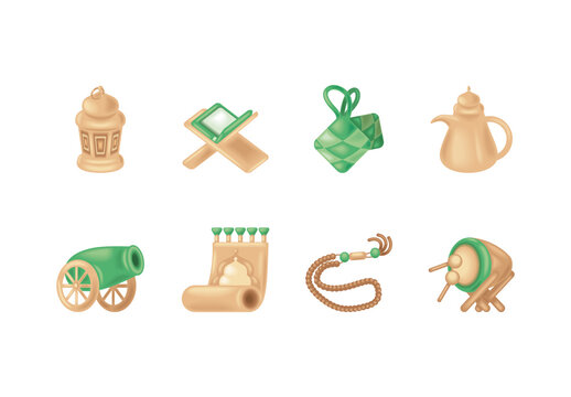 Brown And Green Islamic Festival Culture Icons Set
