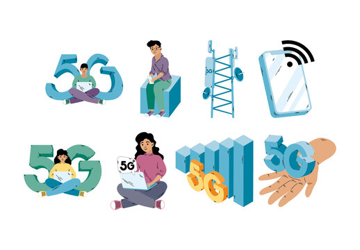 Colorful Futuristic Technology Network Communication Illustration Set