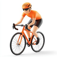 Naklejka premium 3D cartoon cyclist in vibrant orange gear.