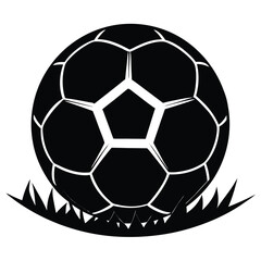 Fototapeta premium Soccer Ball Icon Black and White Silhouette on Grass