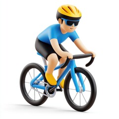 Naklejka premium Cartoon cyclist in dynamic riding position.