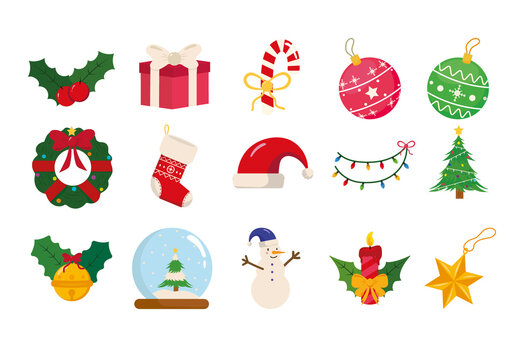 Colorful Decorative Holiday Winter Celebration Icons Set