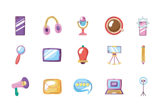 Colorful Modern Digital Content Creation Tools Icons Set