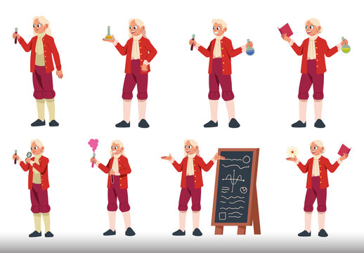 Colorful Retro Scientific Character Education Illustration Set