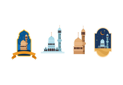 Blue And Brown Islamic Building Illustration Design