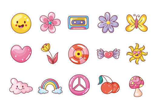 Pink And Yellow Kawaii Decorative Nostalgia Sticker Design Set