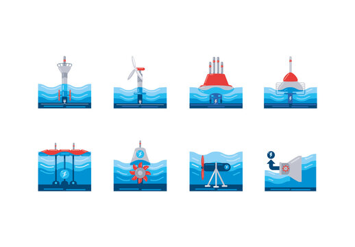 Blue And Red Ocean Power Generator Illustration Design