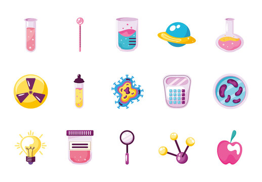 Pink Yellow Blue Science Chemistry Research Illustration Set