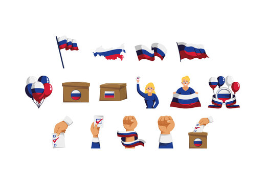 Red White Blue Russia Voting Democracy Theme Elements Illustrations Set