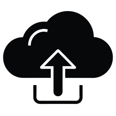 Simple Black Cloud Icon with Arrow Uploading from Below in a Minimalist Design