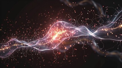 Abstract representation of action potential firing wave of light travelling down a clean neuron structure